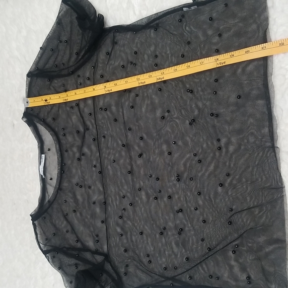 Zara Sheer Short Sleeves Top, black pearls. L - Picture 8 of 9